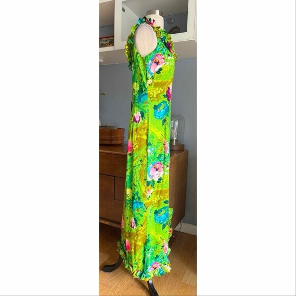 Sun Fashions Of Hawaii Honolulu 60s 70s Dress Groovy Vintage Size M/L Maxi - Picture 3 of 8